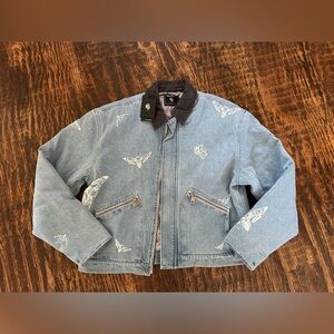 DARC Sport Fly With Me Earl Denim Bomber Jacket with Gray Collar RARE